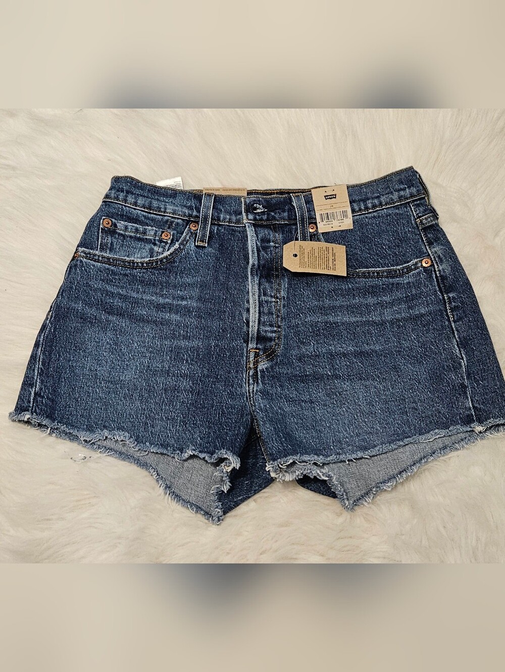 Levi's Women's Blue Frayed Hem Denim Cutoff Shorts